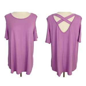 VIAMOR Boutique Plus Lilac Open Shoulder Cross Back Short Sleeve Top Women’s 2X